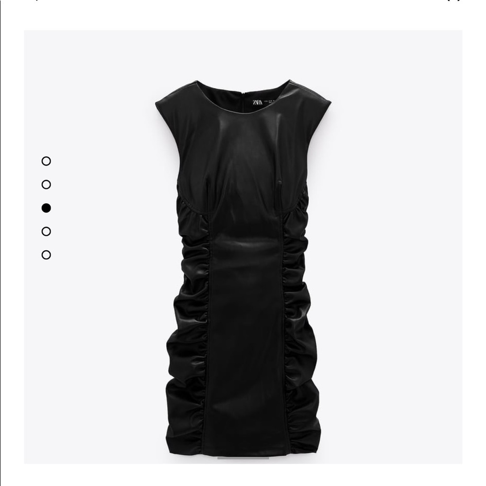 Zara Faux Black Ruched Leather Dress size M . NWT